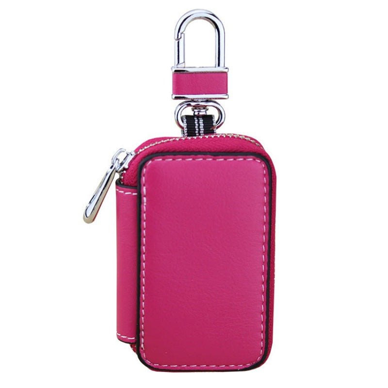 Cowhide leather car key bag in rose red
