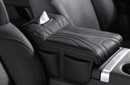 Black — console armrest cover with tissue box and side pockets fitted in a car