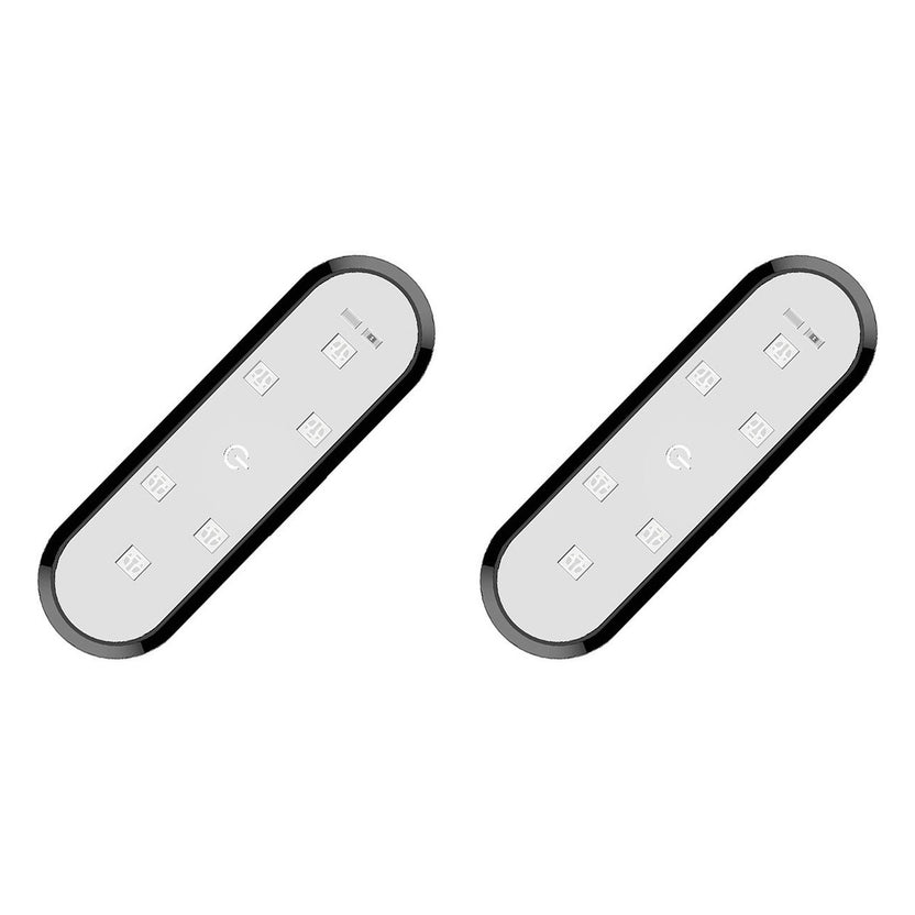 Pair of magnetic LED door open warning lights on a white background