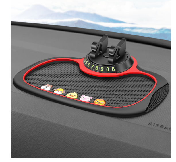 GripPad non-slip dash mat and parking card with cartoon print, single piece