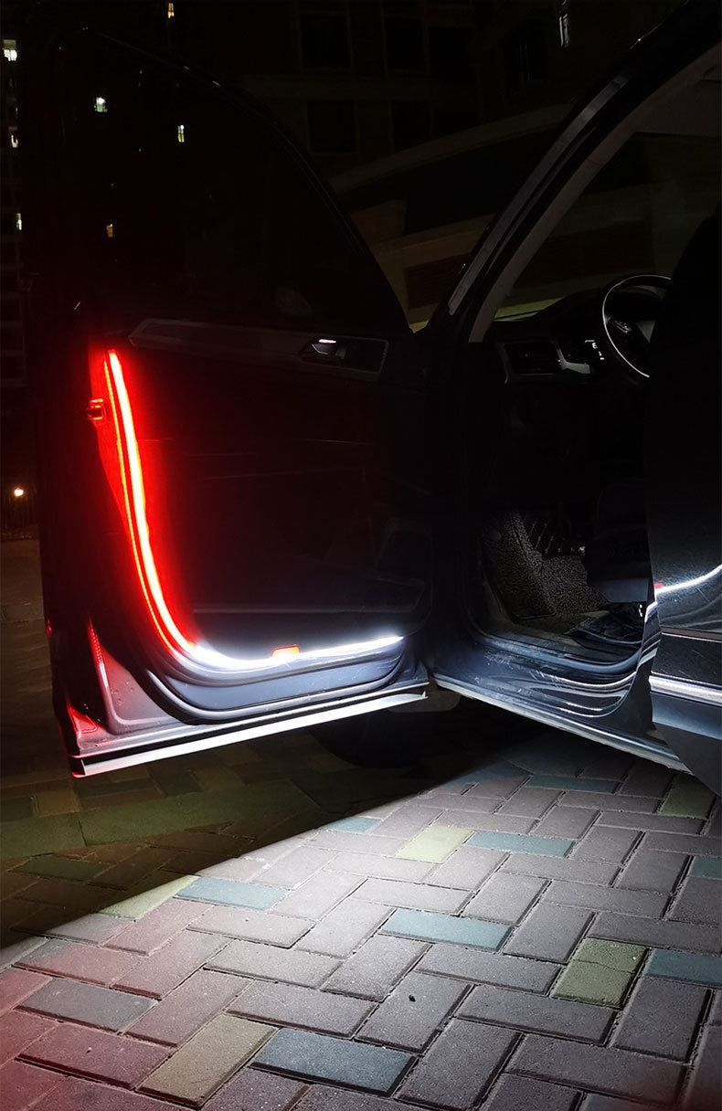 Dual-Color Car Ambient LED Strip in use — close view of the strip lit on a door edge