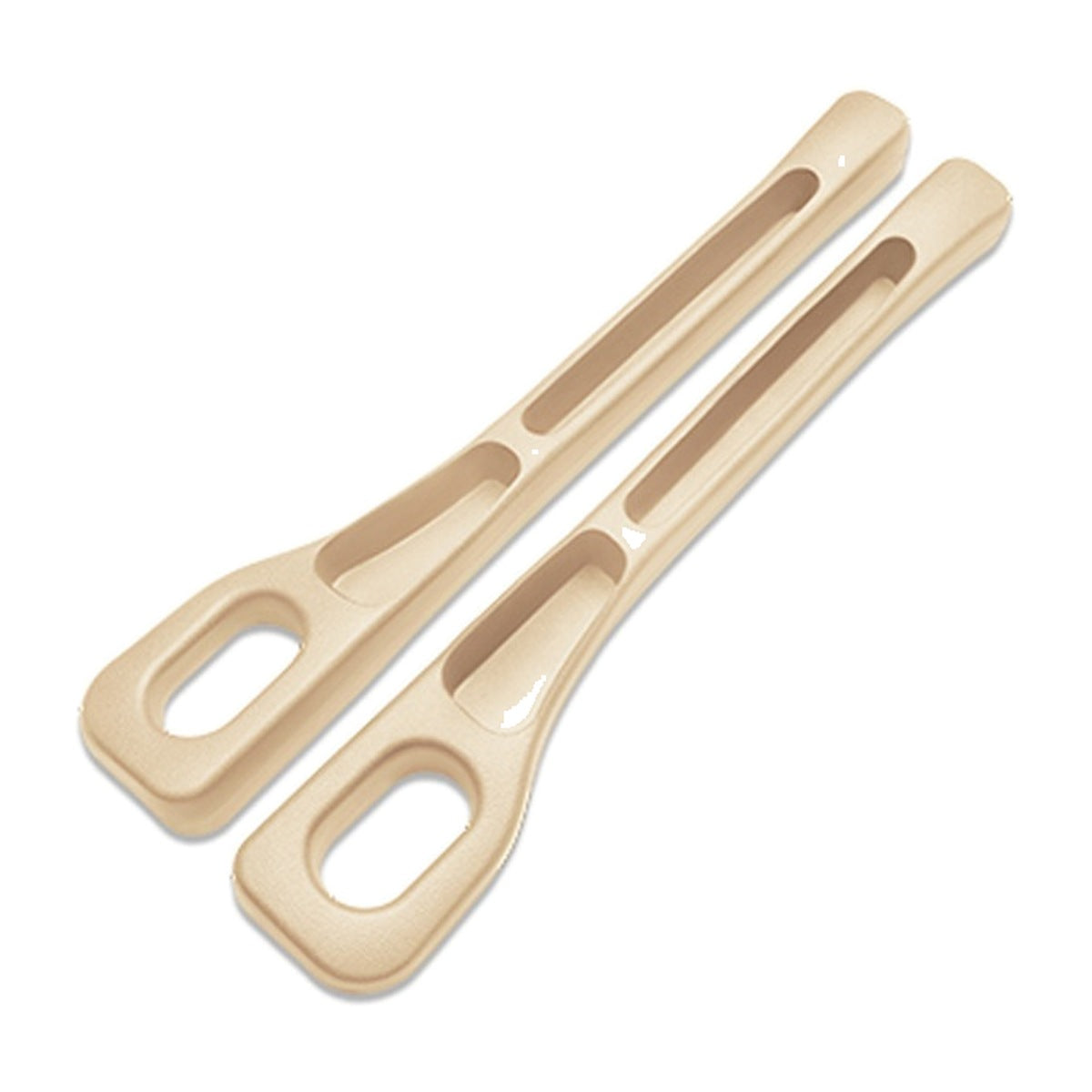 Beige — pair of car seat gap filler strips on a white background