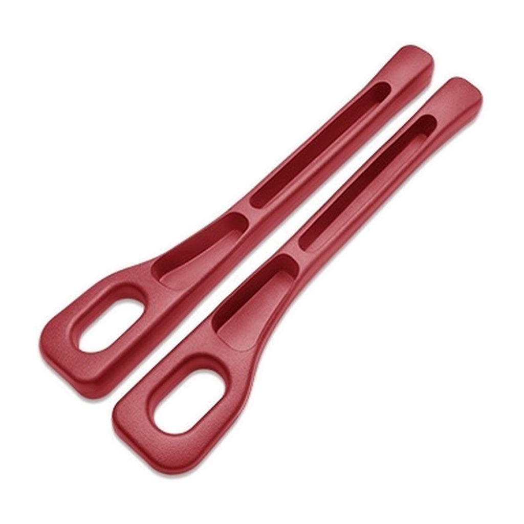 Volcano Red — pair of car seat gap filler strips on a white background