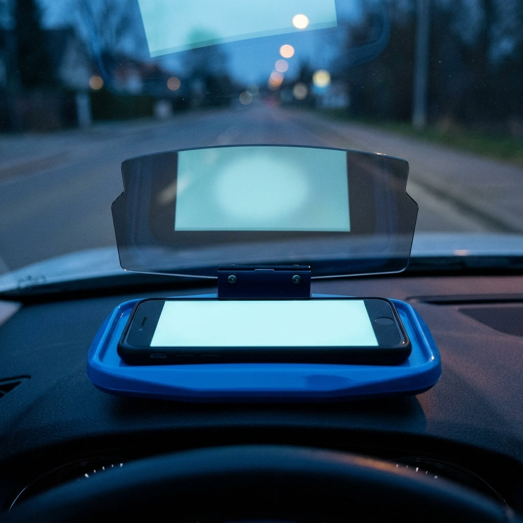 Car phone HUD head-up display reflecting navigation onto the windshield