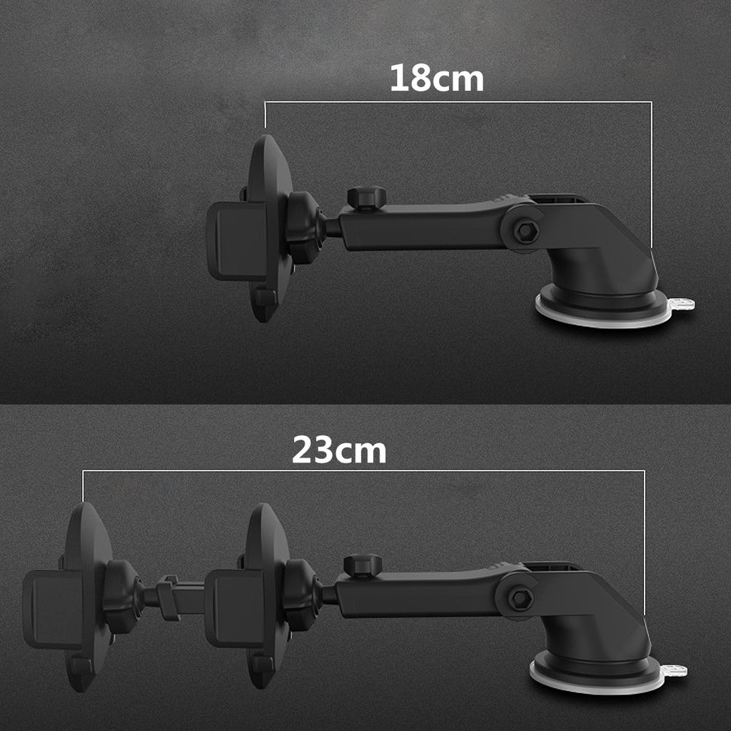 Telescopic Car Dashboard Phone Mount — arm dimensions, 18 cm retracted and 23 cm extended