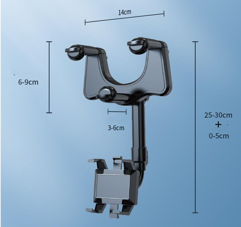 Car Rearview Mirror Phone Holder — clamp and arm dimensions in cm