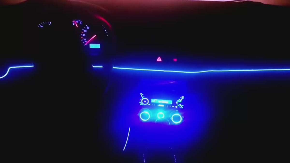 Fitting the fibre optic light guide into the dash panel gap and setting the colour from a phone