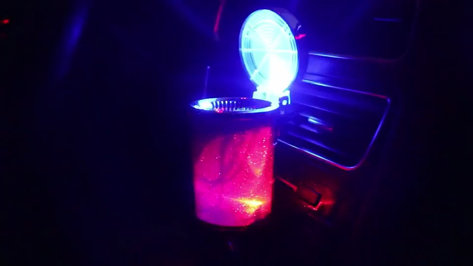 Car Ashtray with LED Light Ring – Sealed Lid, Cup Holder Size