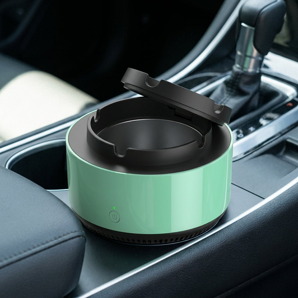 Smokeless car ashtray with anion air purifier and sealed lid