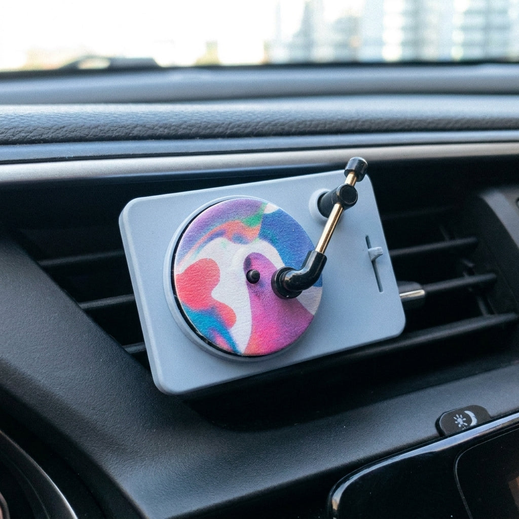 SpinScent Record Player Car Vent Diffuser - in use