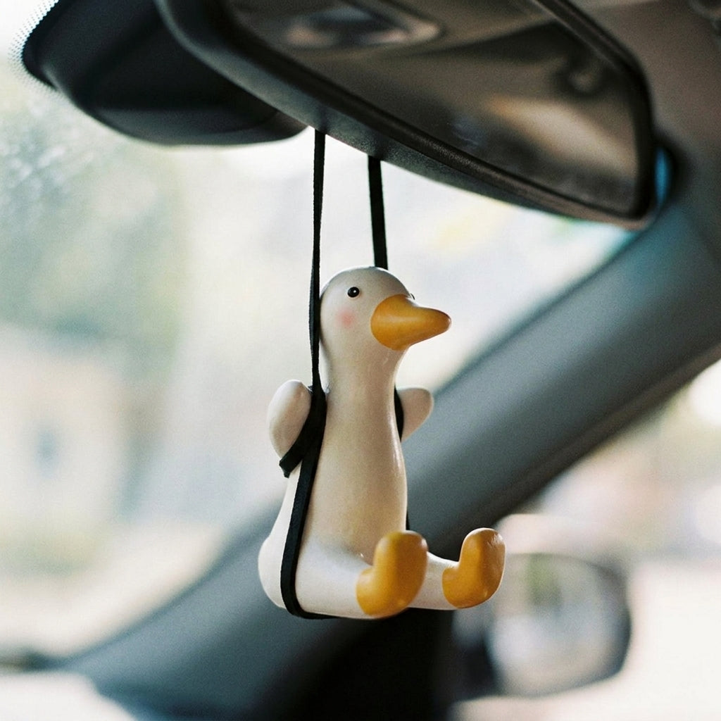 SwingDuck Car Rearview Mirror Charm - in use